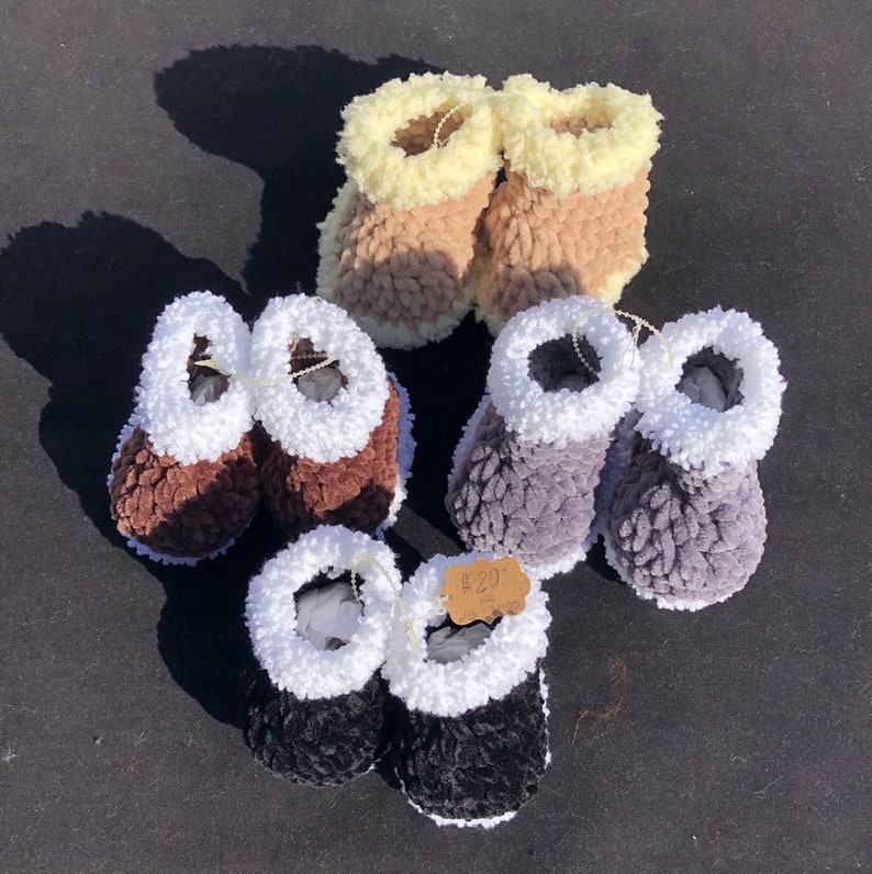 Hand Crocheted LIL Hugs Baby Booties Baby Slippers Newborn 6 month Baby Shoes Baby Girl Baby Boy Baby Gift Assorted Colors image 3