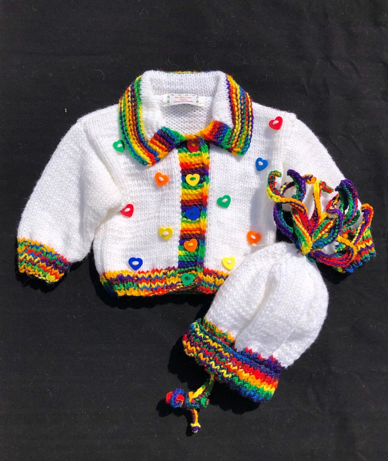 Handmade Hand Knit Set Sweater & Hat Set Baby Shower Gift Welcome Home Baby Gift Baby Girl 3-6 months image 1