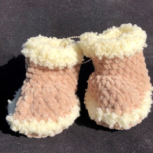 Hand Crocheted LIL Hugs Baby Booties Baby Slippers Newborn 6 month Baby Shoes Baby Girl Baby Boy Baby Gift Assorted Colors Tan