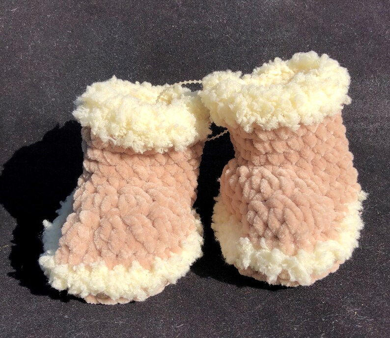 Hand Crocheted LIL Hugs Baby Booties Baby Slippers Newborn 6 month Baby Shoes Baby Girl Baby Boy Baby Gift Assorted Colors Tan