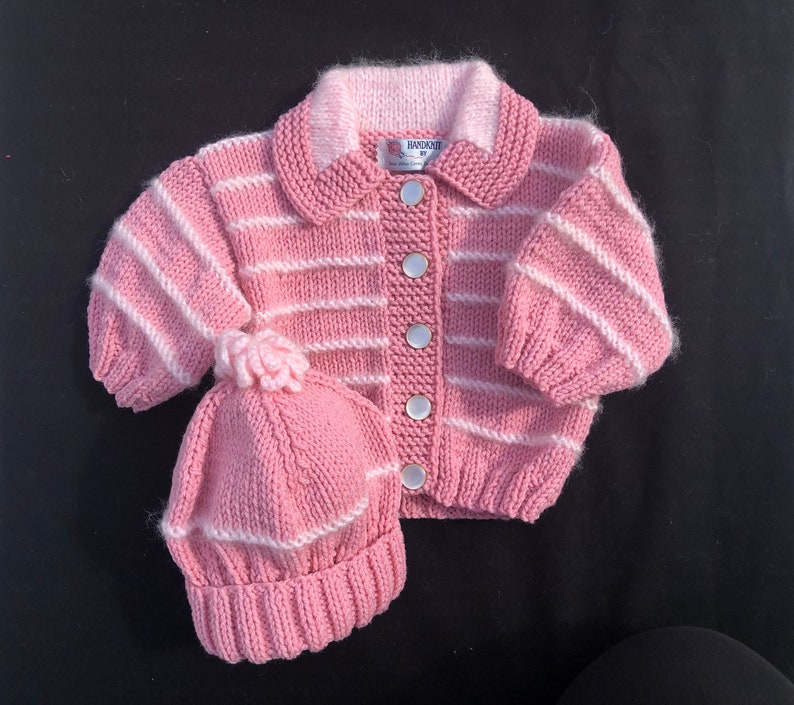 Handmade Hand Knit Set Sweater & Hat Set Baby Shower Gift Welcome Home Baby Gift Baby Girl 3 6 months image 1