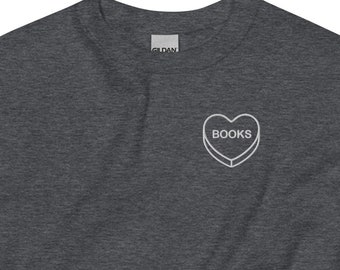 Sudadera con corazón de caramelo y LIBROS bordada, me encantan los libros, regalo de San Valentín, regalo para amantes de los libros, regalo para ella