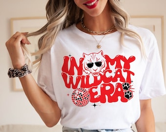 In My WILDCAT ERA Tee in Red * Groovy school wildcat mascot PTO Teacher student | Bella 3001 Unisex t-shirt