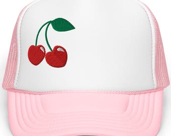 Cherry Trucker Hat, Cherry Baby Trucker, Cherries Embroidered Hat, Summer Hat, Summer Hat for Girls, Girls weekend Hats, ,