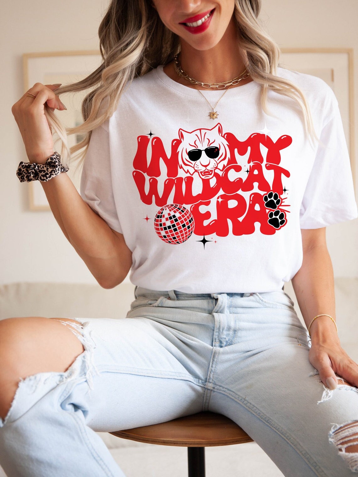 In My WILDCAT ERA Tee in Red Groovy School Wildcat Mascot - Etsy