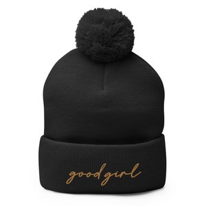 good girl POM-POM beanie old-gold embroidery color, call me a good girl, reader gift, book lover, spicy book lover, dark romance, smut lover