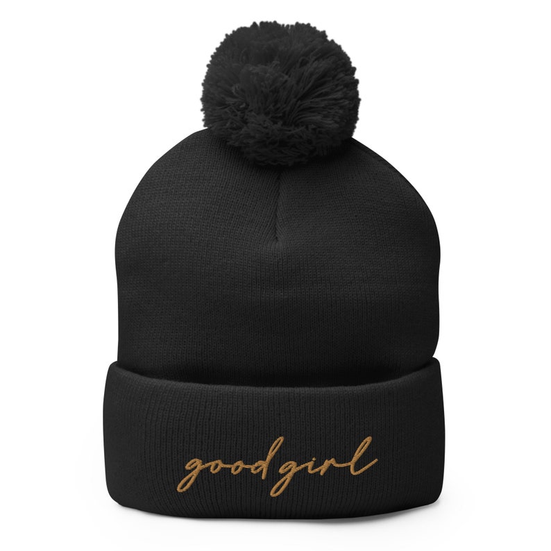 good girl POM-POM beanie old-gold embroidery color, call me a good girl, reader gift, book lover, spicy book lover, dark romance, smut lover