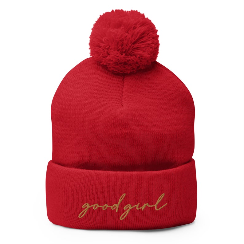 good girl POM-POM beanie old-gold embroidery color, call me a good girl, reader gift, book lover, spicy book lover, dark romance, smut lover