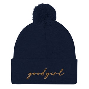 good girl POM-POM beanie old-gold embroidery color, call me a good girl, reader gift, book lover, spicy book lover, dark romance, smut lover