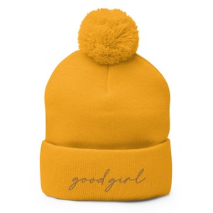 good girl POM-POM beanie old-gold embroidery color, call me a good girl, reader gift, book lover, spicy book lover, dark romance, smut lover