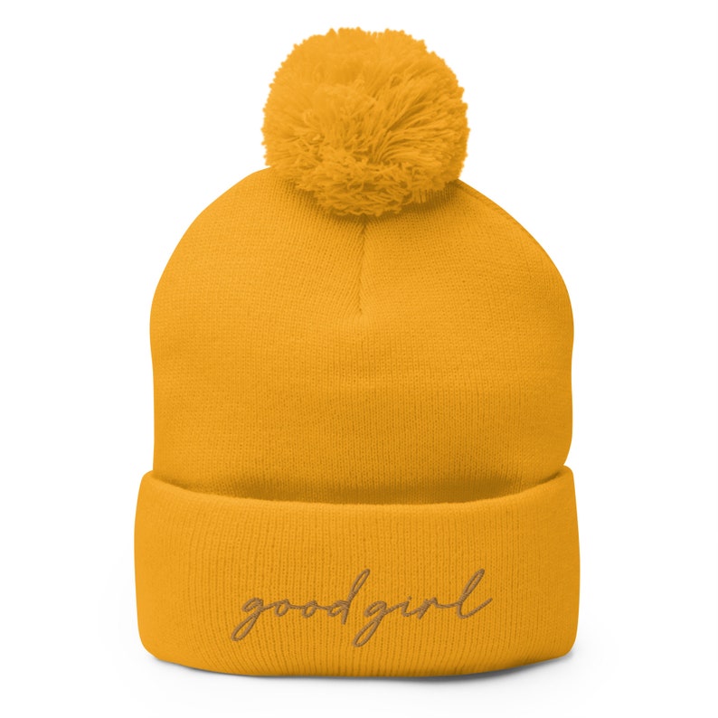 good girl POM-POM beanie old-gold embroidery color, call me a good girl, reader gift, book lover, spicy book lover, dark romance, smut lover