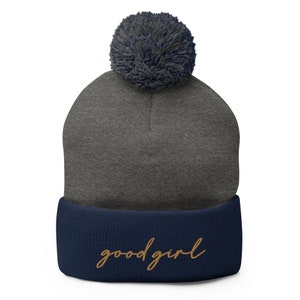 good girl POM-POM beanie old-gold embroidery color, call me a good girl, reader gift, book lover, spicy book lover, dark romance, smut lover