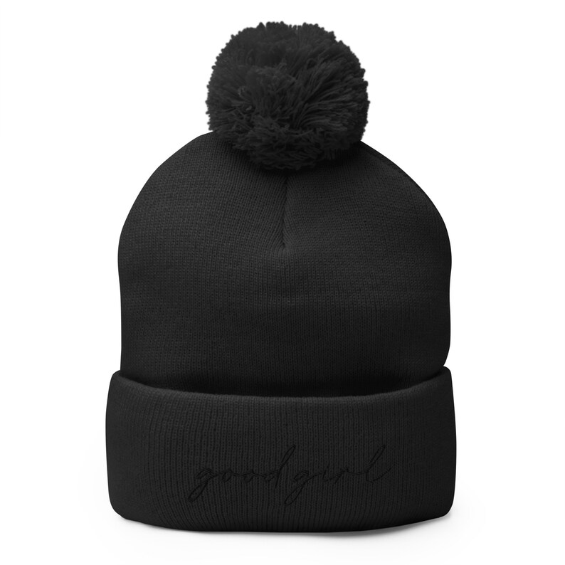 Gorro de niña buena con pompón bordado, regalos para lectores, accesorios de romance oscuro, llámame niña buena, amante de los libros, Smuttok, amante de los libros picantes Negro