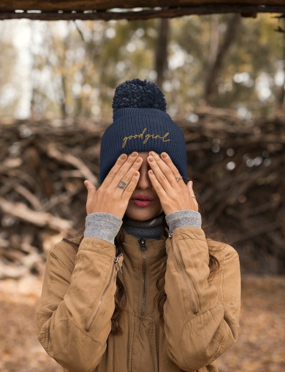 good girl POM-POM beanie, old-gold embroidery, call me a good girl, reader gift, book lover, spicy book lover, dark romance, smut lover gift