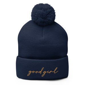 good girl POM-POM beanie old-gold embroidery color, call me a good girl, reader gift, book lover, spicy book lover, dark romance, smut lover