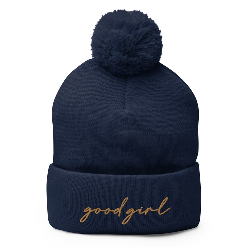 good girl POM-POM beanie old-gold embroidery color, call me a good girl, reader gift, book lover, spicy book lover, dark romance, smut lover