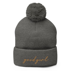 good girl POM-POM beanie old-gold embroidery color, call me a good girl, reader gift, book lover, spicy book lover, dark romance, smut lover