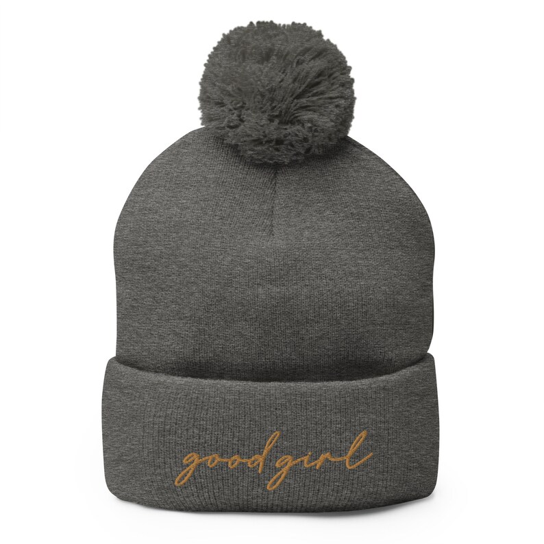 good girl POM-POM beanie old-gold embroidery color, call me a good girl, reader gift, book lover, spicy book lover, dark romance, smut lover