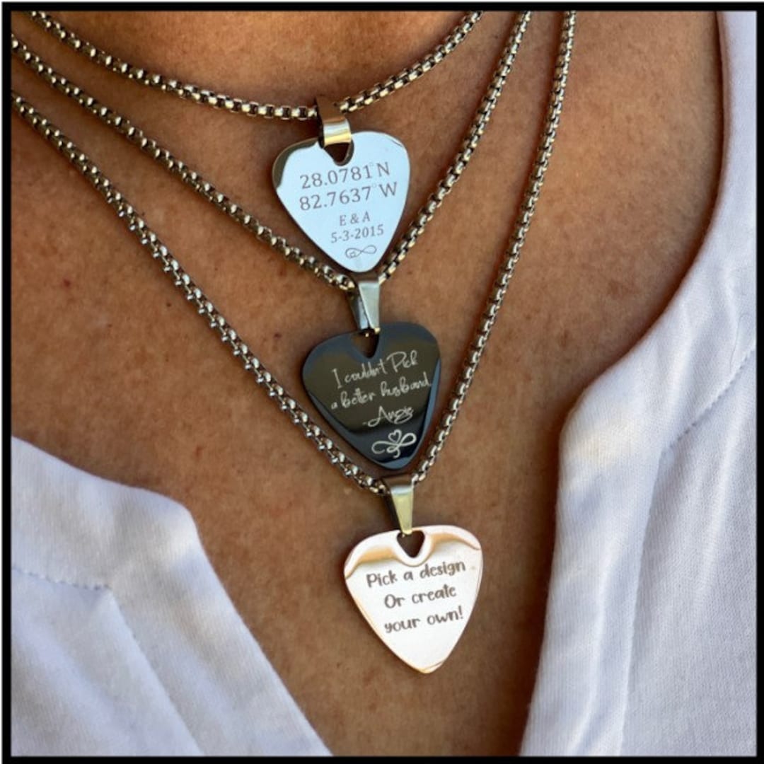 Personalized Guitar Pick Necklace, Custom Name Jewelry, Music Gift, Couple Necklace, Stainless