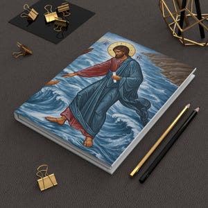 Jesus geht auf Wasser Notizbuch | Matt Hardcover Notizbuch mit Ikonen-schreibweise