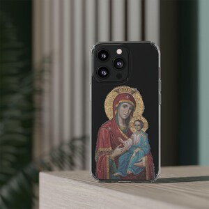 Jungfrau Maria und Jesus Handyhülle, Mosaik klar Hülle, Göttlicher Schutz, Christliches Geschenk, spirituelles Dekor
