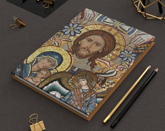 Prawosławny chrześcijański dziennik z mozaiką Jezusa w twardej oprawie | Notatnik Icon Art