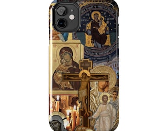 Ästhetische Ikonen der Christlichen Heiligen Ikonen Collage Schutz Handyhülle | Kruzifix, St. Maria, Heiligen