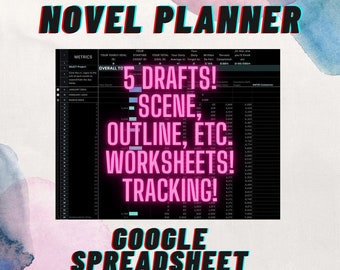 Novel Planner and Writing Tracker - Novel Planning - Story Development - Word Count Time Tracker - Goal - NaNoWriMo, Camp NaNo - Spreadsheet