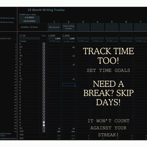 12 Month Writing Tracker Word Count Tracker Minutes and Hours Time Tracker Goal Tracker NaNoWriMo, Camp NaNo, Novel Challenge image 4