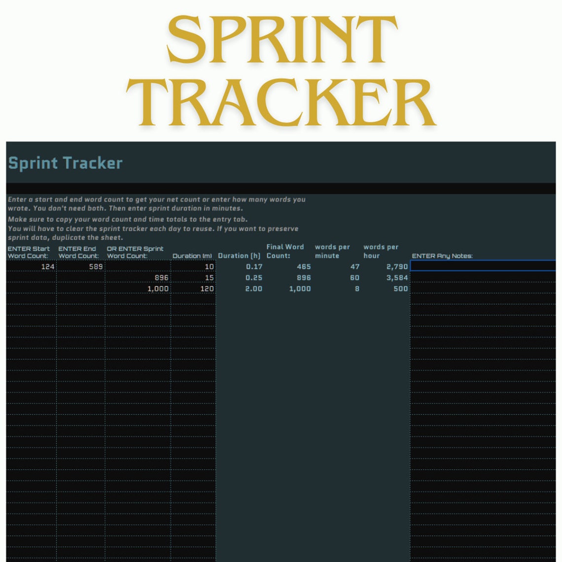 1 Month Writing Tracker - Word Count Tracker - Minutes and Hours Time ...