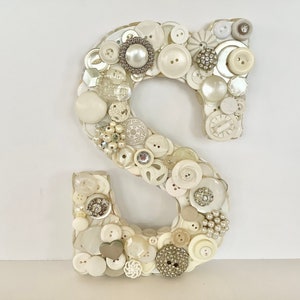 Button Art Letter S ~ Initial ~ Wedding Gift ~  Bridal Shower ~ Gift for Her ~ Birthday  ~ Baby Gift ~ Cottage Decor ~ Housewarming Gift