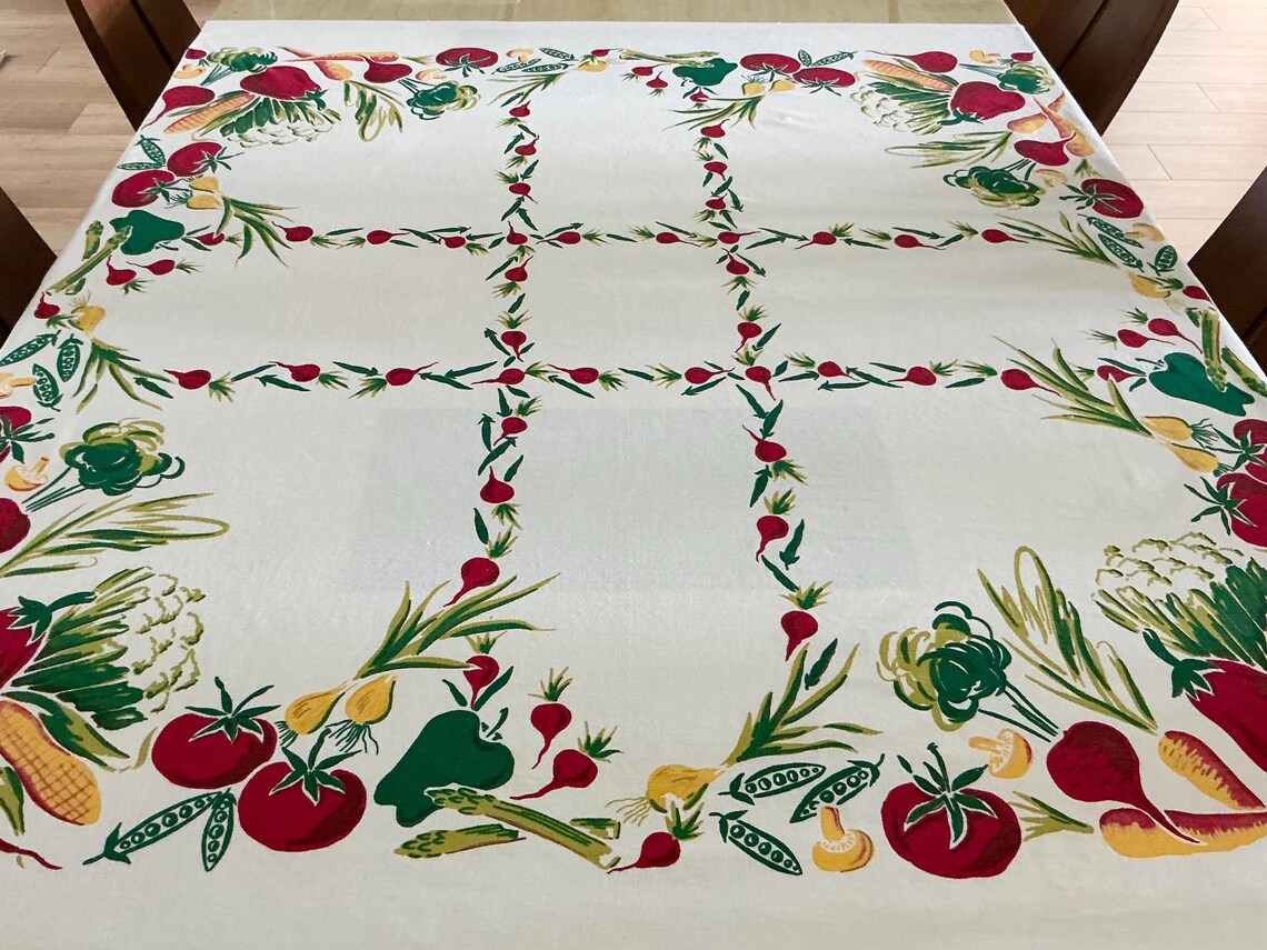 Vintage Simtex Vegetable Tablecloth Garden Veggies Dramatic Colors Mid ...