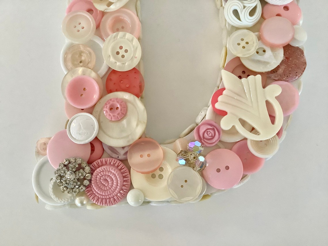 Image Lettr D Button Letter D Button Art Pink White 9 Inch Monogram Initial Wedding Bridal ...