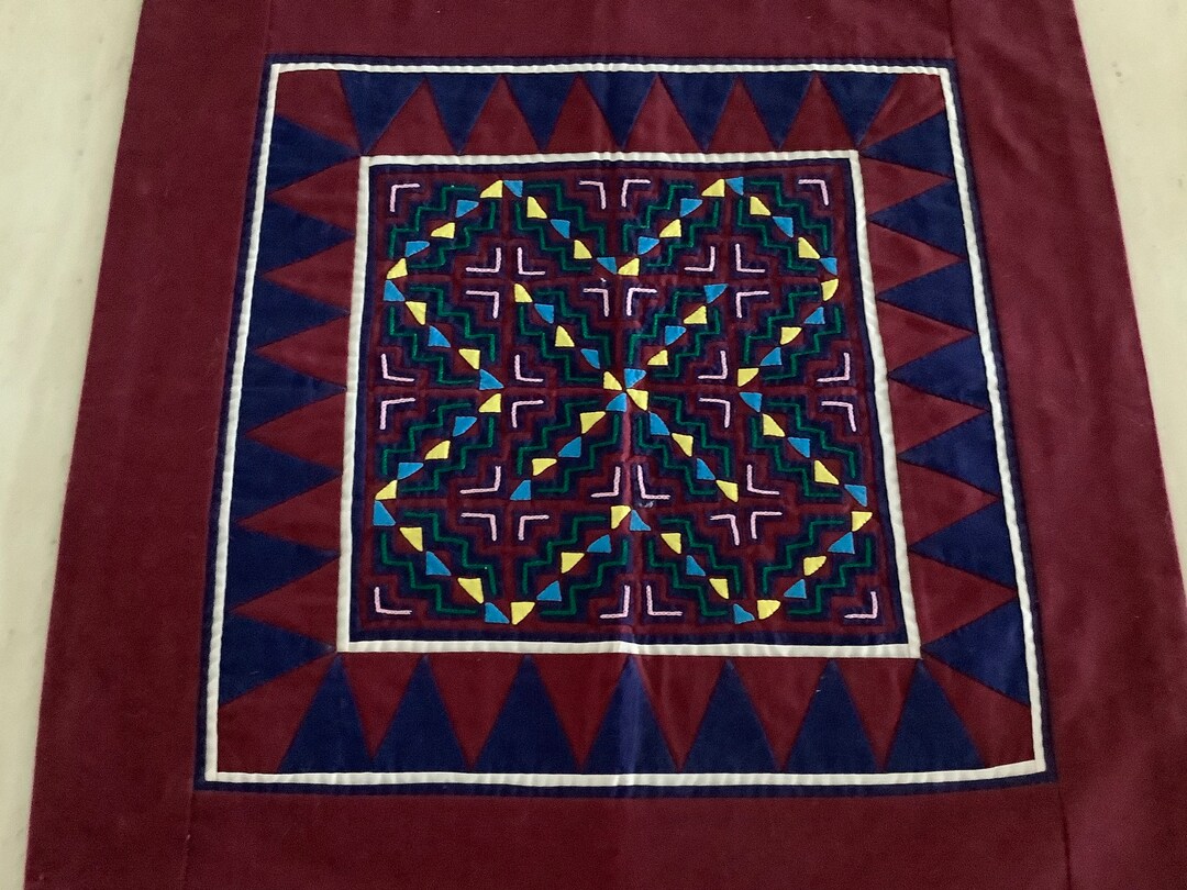 Hmong Needlework Paj Ntaub Vintage Flower Cloth Handmade Textile 20x20
