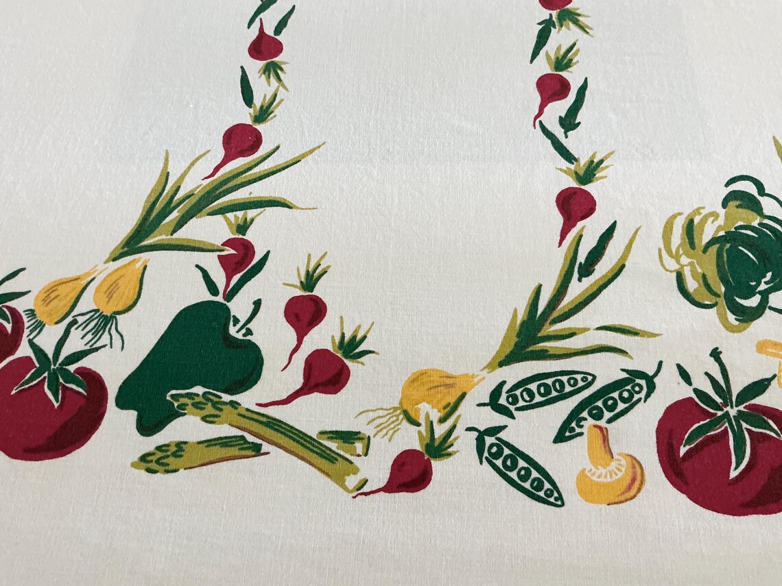 Vintage Simtex Vegetable Tablecloth Garden Veggies Dramatic Colors Mid ...