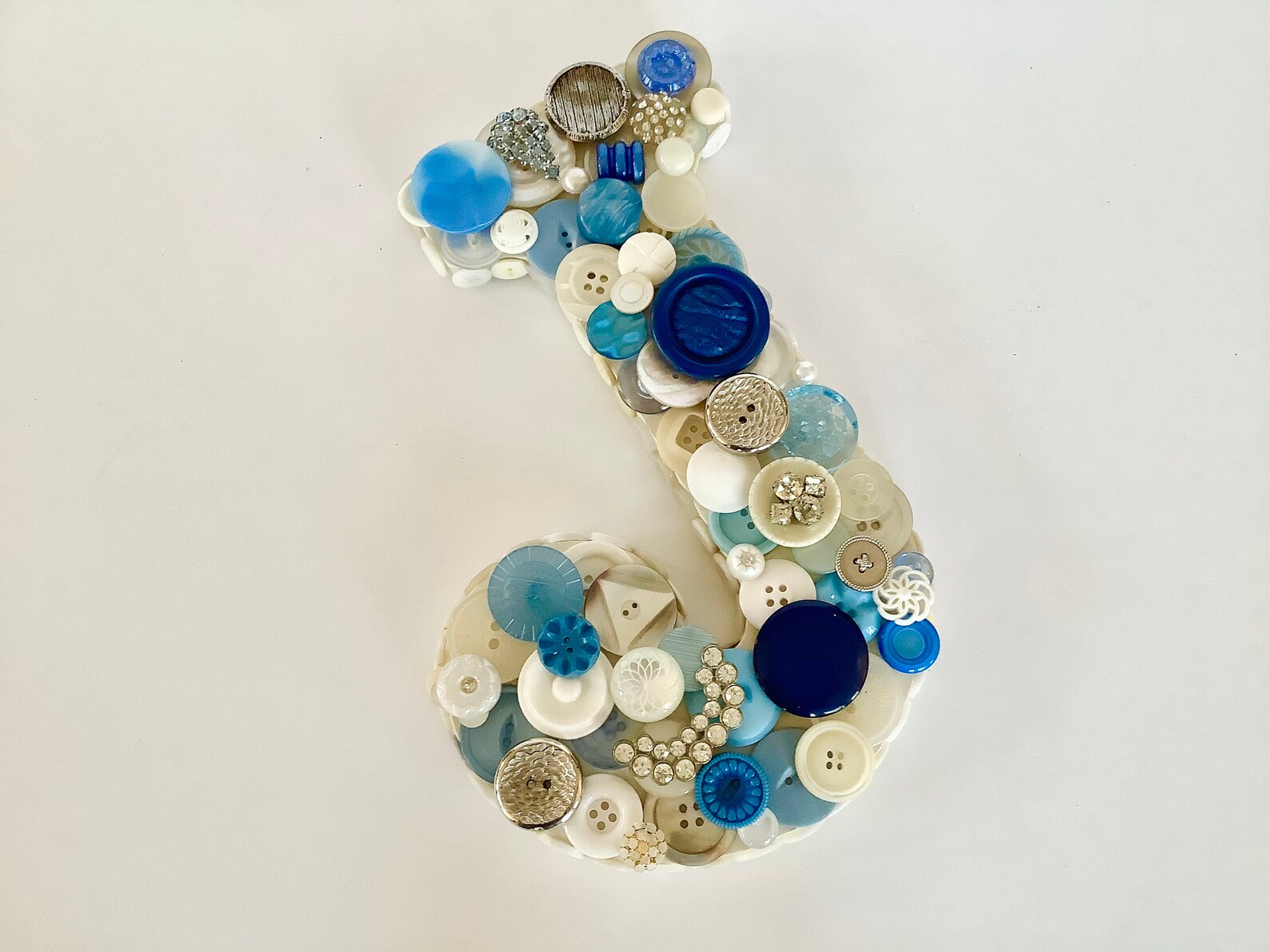 Button Art Initial J Blue Silver White 9 Inch Monogram - Etsy