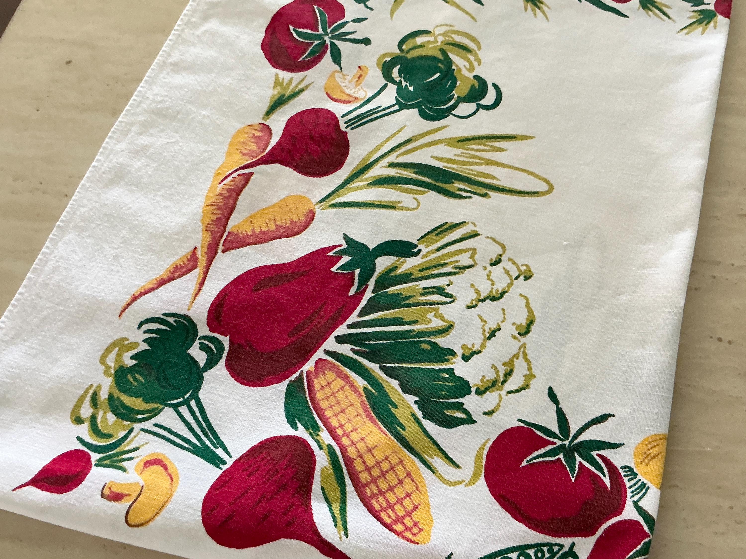 Vintage Simtex Vegetable Tablecloth Garden Veggies Dramatic Colors Mid ...
