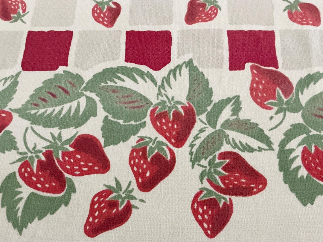 Vintage Simtex Summer Fruit Tablecloth: Strawberry Patch, Mid Century ...