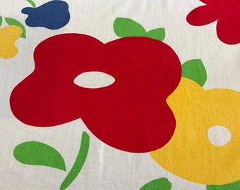 Vintage Flower Power Tablecloth Groovy Red Yellow Blue Oversized Blooms
