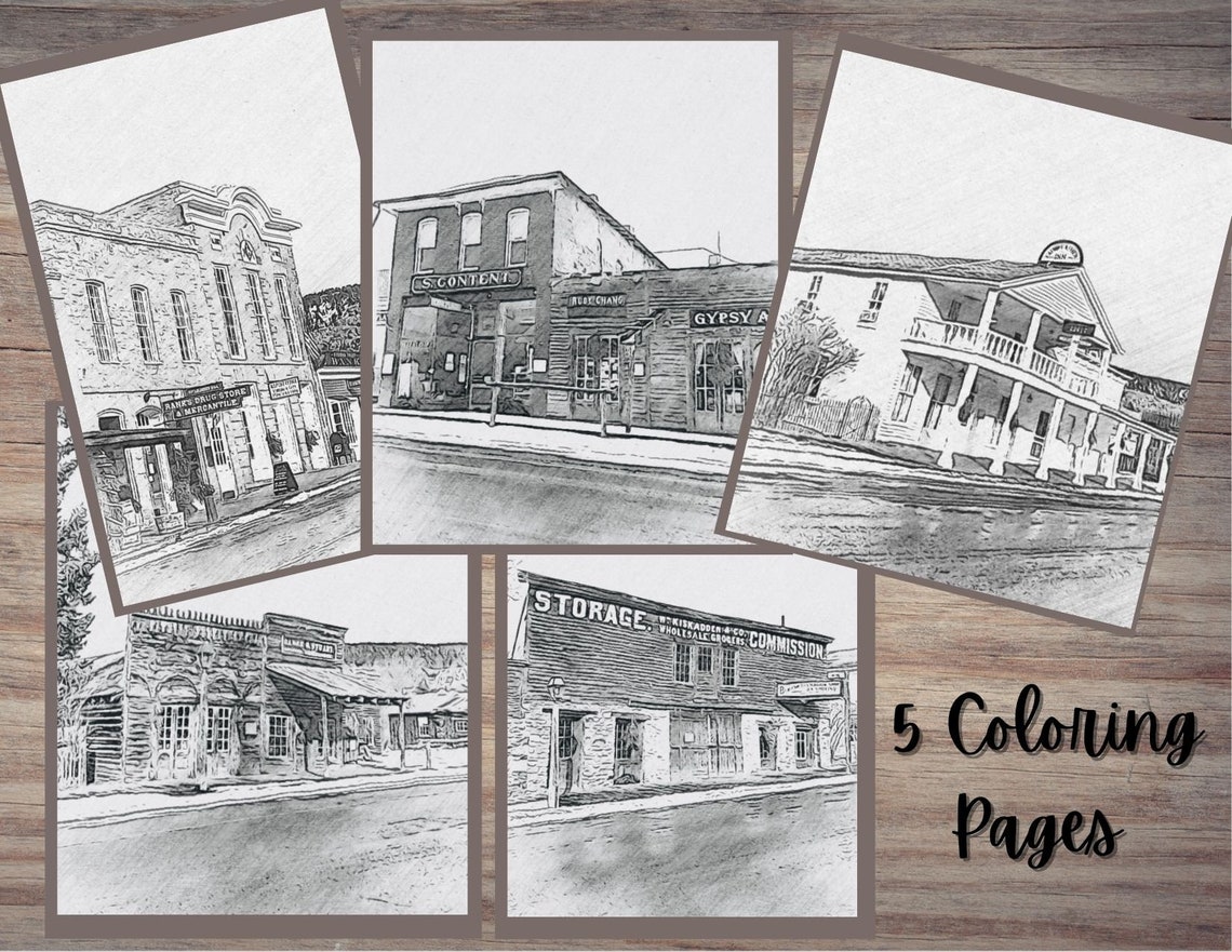 5 Ghost Town Coloring Pages JPG Coloring Page JPG Historic | Etsy