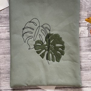 Monstera Farn LineArt Buchhülle bestickt Buchtasche Booksleeve Hülle iPad Journal Planer Tablet Monstera