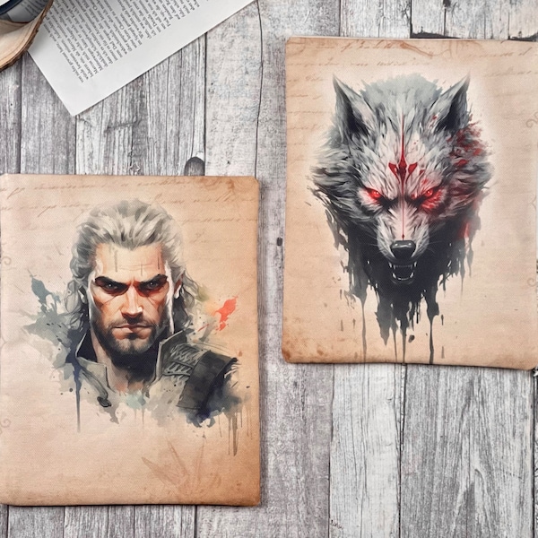 The Witcher | Geralt | Der Wolf | Buchhülle bestickt | Buchtasche Booksleeve Buchumschlag Hülle iPad  Journal Planer Tablet |