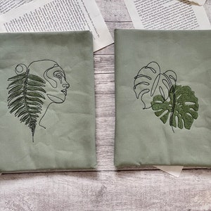 Monstera Farn LineArt Buchhülle bestickt Buchtasche Booksleeve Hülle iPad Journal Planer Tablet Bild 1