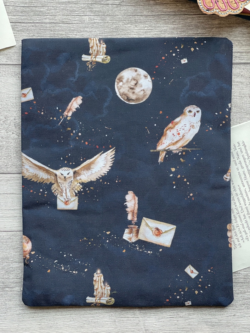 Alraune Hedwig Krumbein Eule Buchhülle Buchtasche Booksleeve Buchumschlag Hülle für iPad Journal Planer Tablet Harry Potter Blau