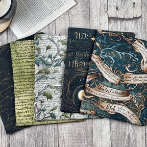 May include: Five different book covers with a variety of designs. The covers are all black with gold lettering and illustrations. The designs include a moon, stars, and floral patterns.