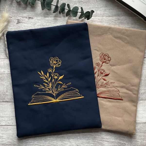 Book with flowers | Bibliophile | Romance | Embroidered book cover | Booksleeve book cover book sleeve case iPad journal planner tablet