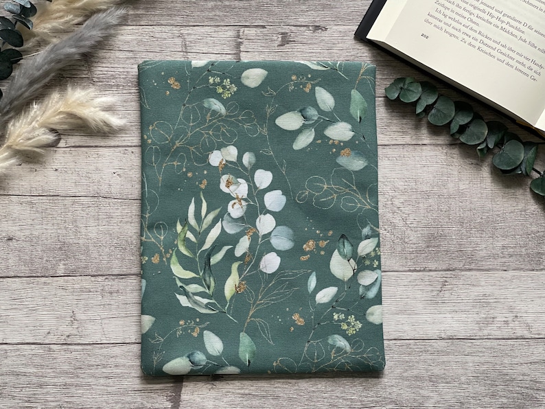 Eukalyptus Buchhülle Buchtasche Booksleeve Buchumschlag Hülle für iPad Journal Planer Tablet Petrol