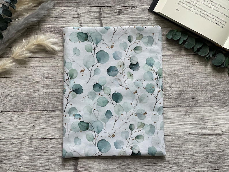 Eukalyptus Buchtasche Buchhülle Booksleeve Buchumschlag iPad Journal Planer Tablet Hülle Notizbuch Weiß