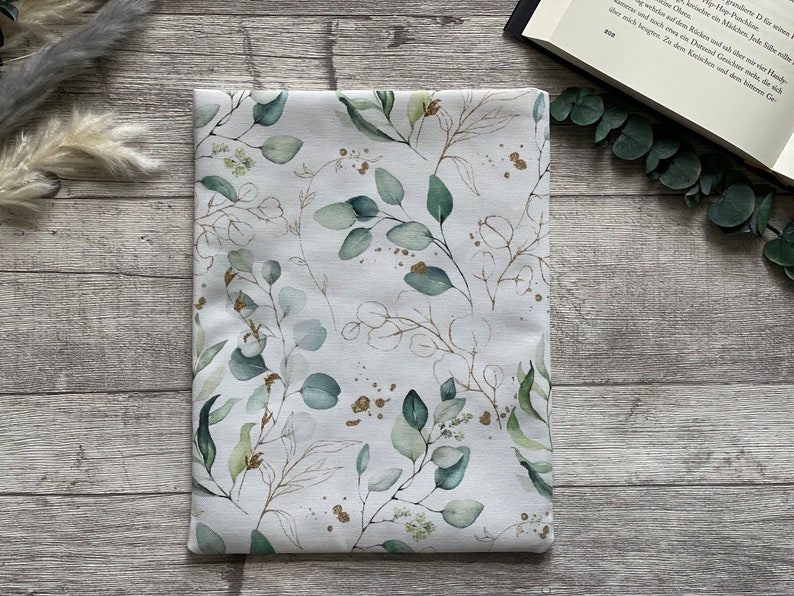 Eukalyptus Buchhülle Buchtasche Booksleeve Buchumschlag Hülle für iPad Journal Planer Tablet Weiß