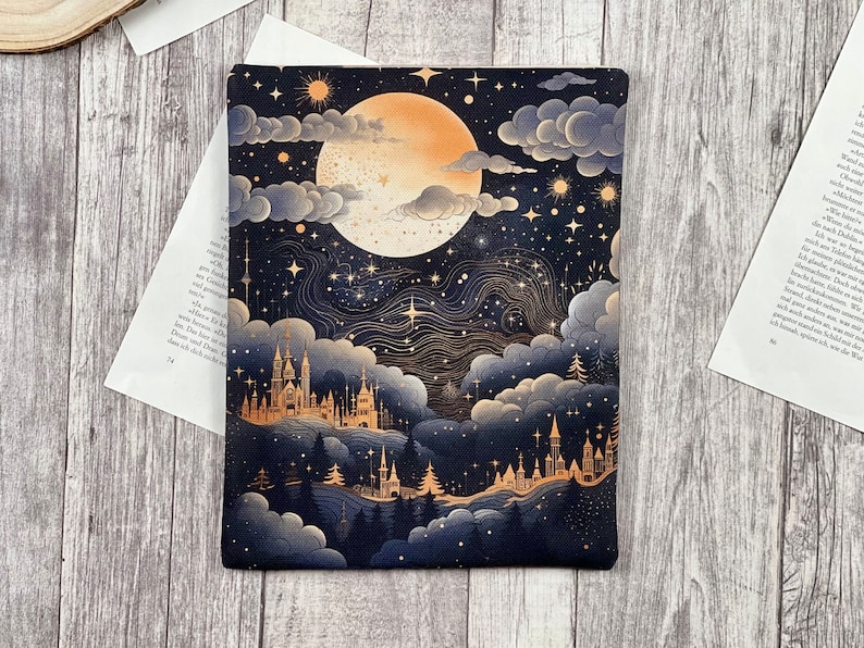 Celestial Astro Aquarell Buchhülle Buchtasche Booksleeve Buchumschlag Hülle für iPad Journal Planer Tablet Himmel mit Stadt